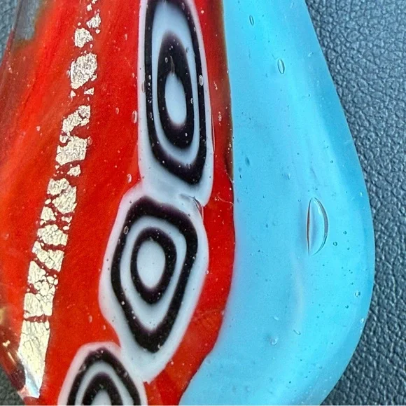 Multi Strand Red Seed Bead Necklace & Dichroic Art Glass Pendant - adjustable - Picture 4 of 7